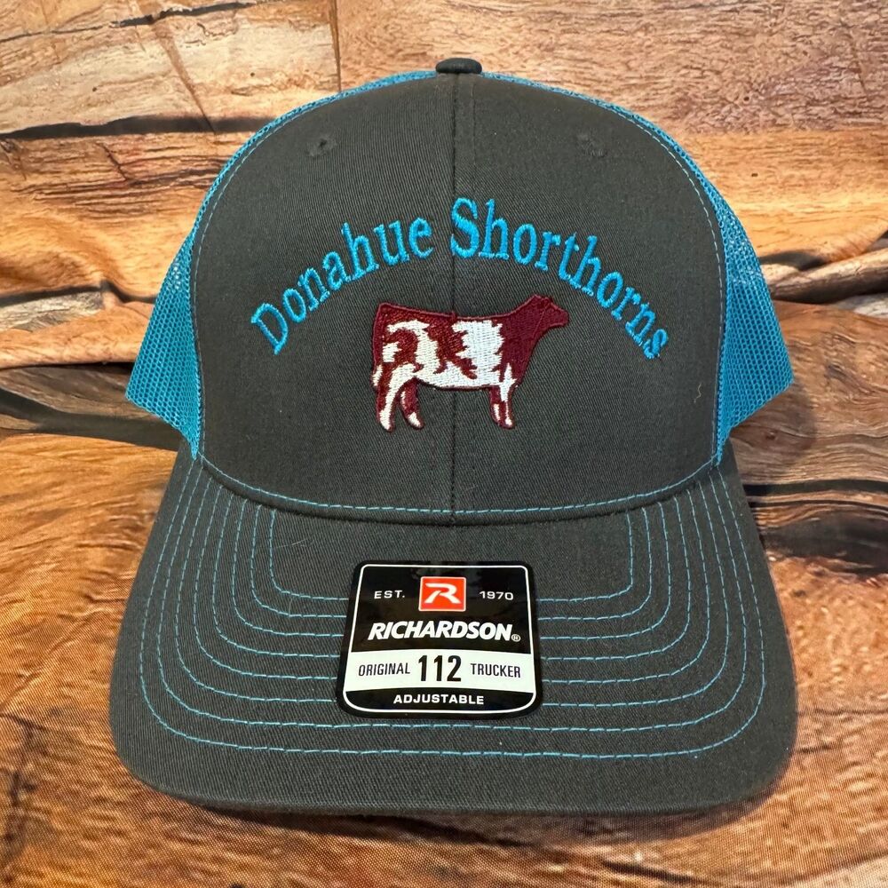 Richardson 112 Trucker Hat Men's Adjustable Donahue Shorthorns Cow Charcoal Blue